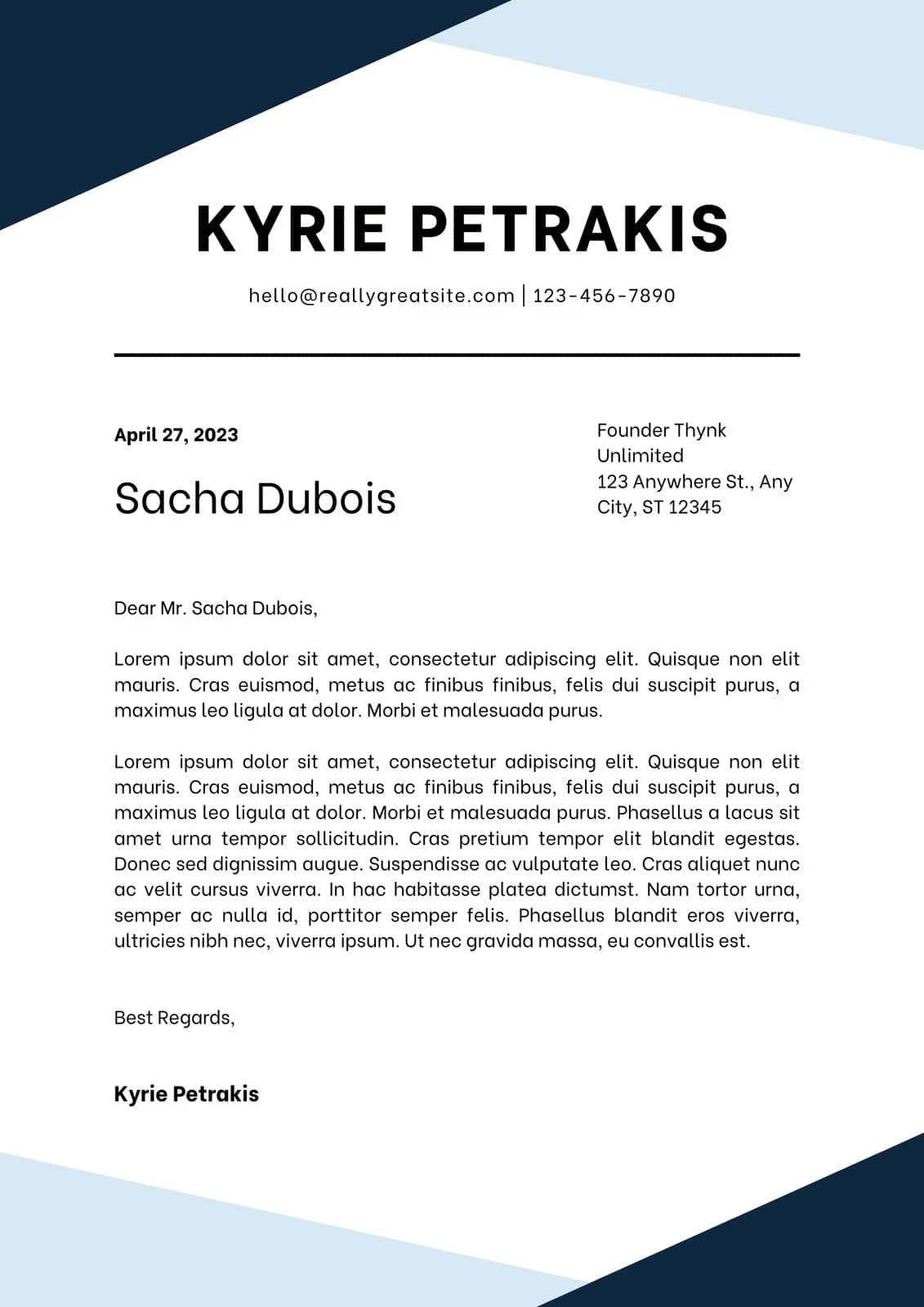 Minimal Cover Letter